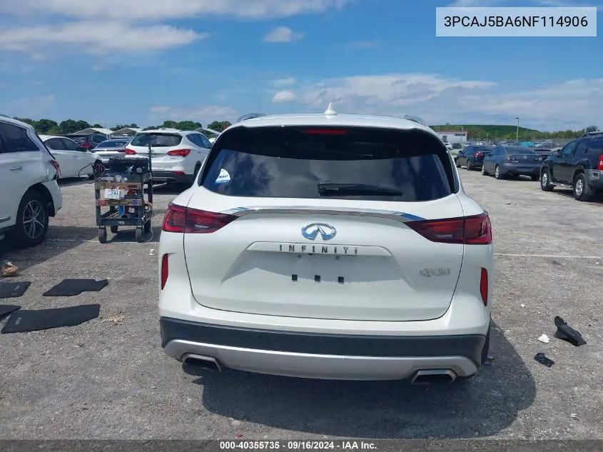 2022 Infiniti Qx50 Luxe VIN: 3PCAJ5BA6NF114906 Lot: 40355735