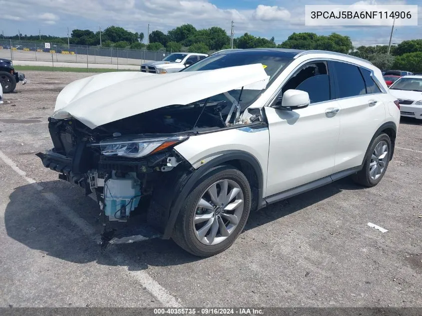 2022 Infiniti Qx50 Luxe VIN: 3PCAJ5BA6NF114906 Lot: 40355735