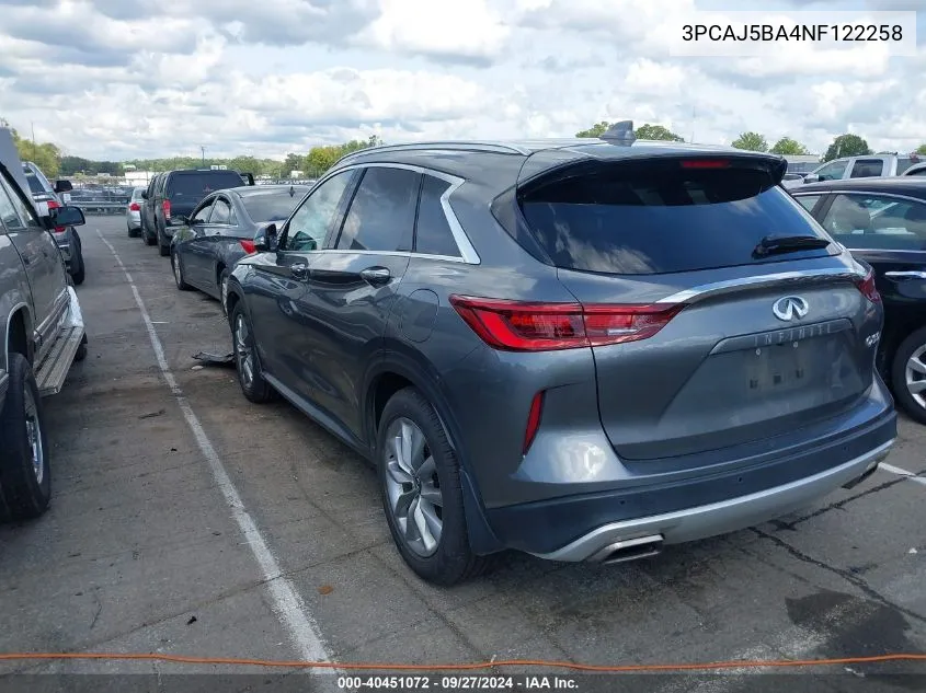 2022 Infiniti Qx50 Luxe VIN: 3PCAJ5BA4NF122258 Lot: 40451072