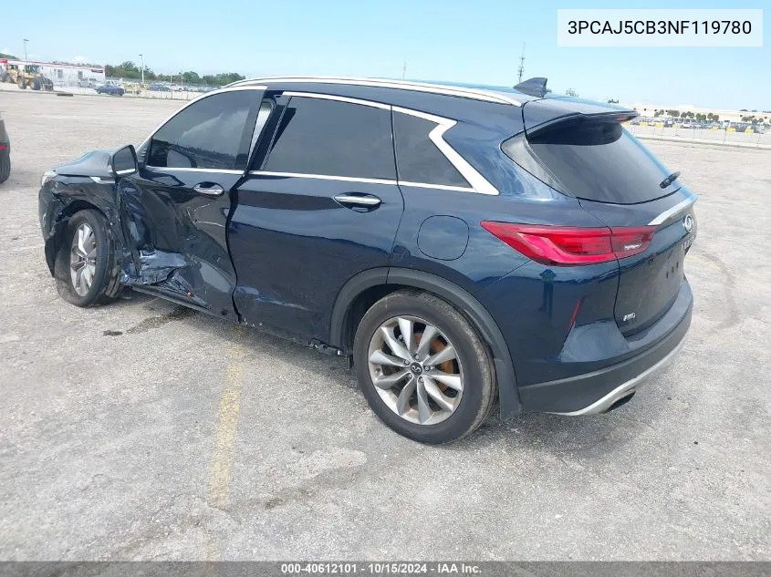 2022 Infiniti Qx50 Essential Awd VIN: 3PCAJ5CB3NF119780 Lot: 40612101