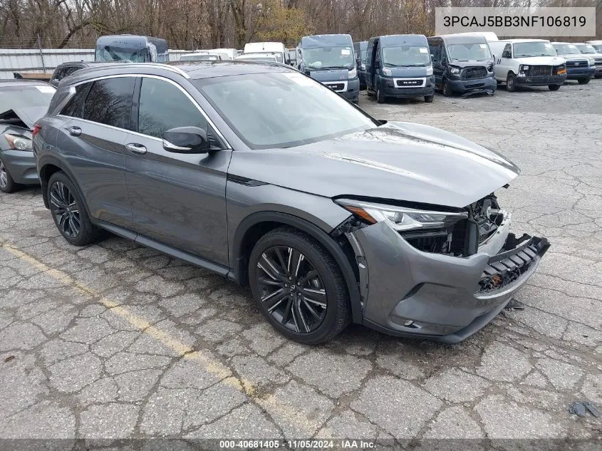 2022 Infiniti Qx50 Luxe Awd VIN: 3PCAJ5BB3NF106819 Lot: 40681405