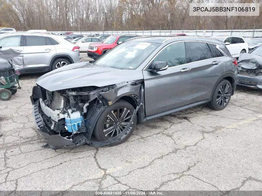 2022 Infiniti Qx50 Luxe Awd VIN: 3PCAJ5BB3NF106819 Lot: 40681405