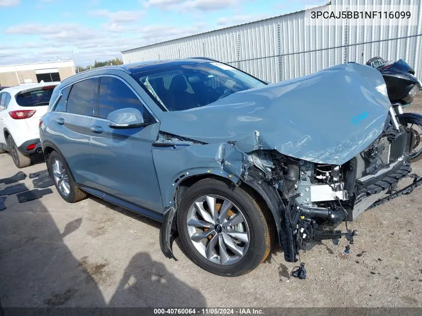 2022 Infiniti Qx50 Luxe Awd VIN: 3PCAJ5BB1NF116099 Lot: 40760064