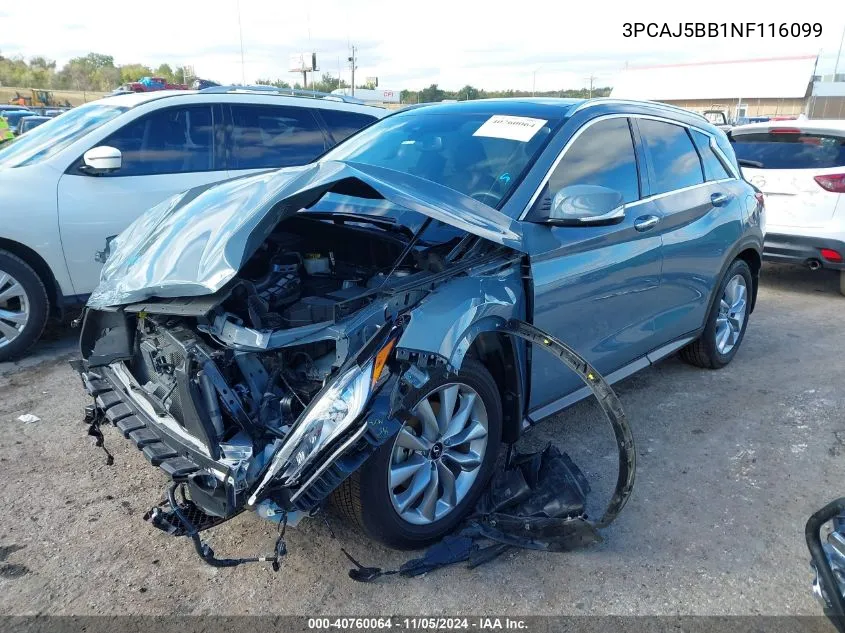 2022 Infiniti Qx50 Luxe Awd VIN: 3PCAJ5BB1NF116099 Lot: 40760064