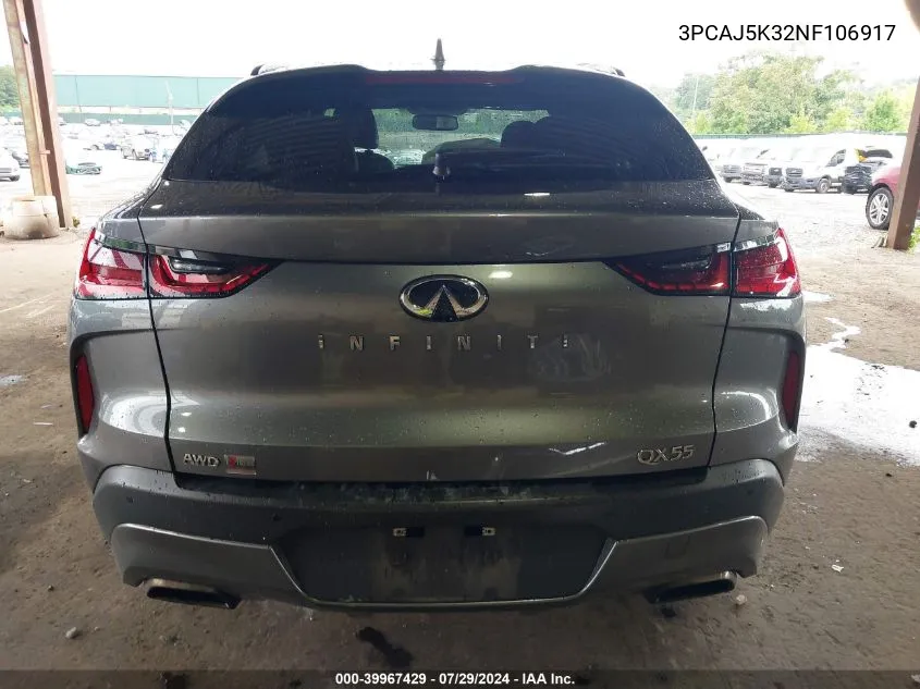 2022 Infiniti Qx55 Essential VIN: 3PCAJ5K32NF106917 Lot: 39967429