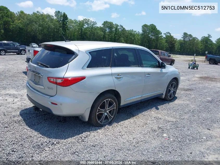 2014 Infiniti Qx60 Hybrid VIN: 5N1CL0MN5EC512753 Lot: 39803844