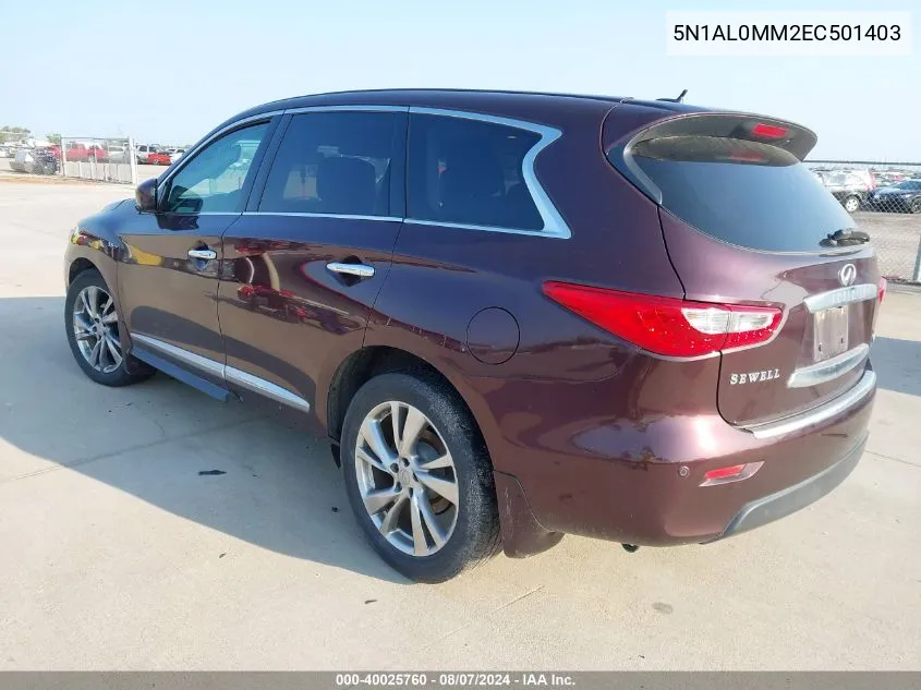 2014 Infiniti Qx60 VIN: 5N1AL0MM2EC501403 Lot: 40025760