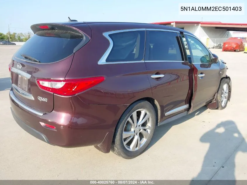 2014 Infiniti Qx60 VIN: 5N1AL0MM2EC501403 Lot: 40025760