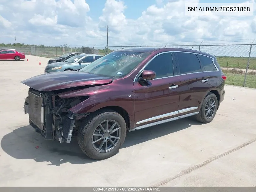 2014 Infiniti Qx60 VIN: 5N1AL0MN2EC521868 Lot: 40125910