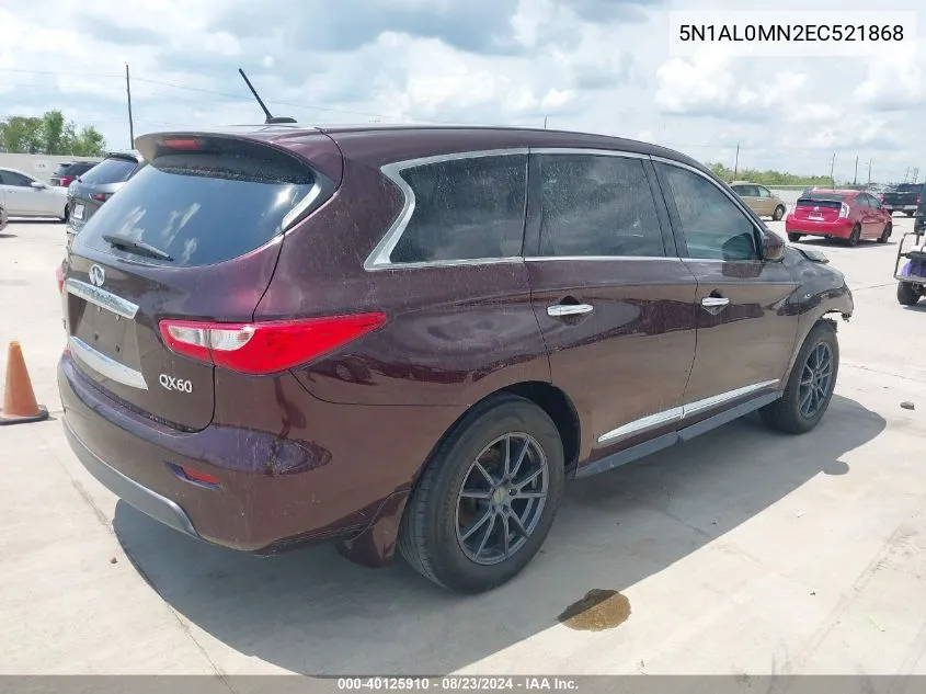 2014 Infiniti Qx60 VIN: 5N1AL0MN2EC521868 Lot: 40125910