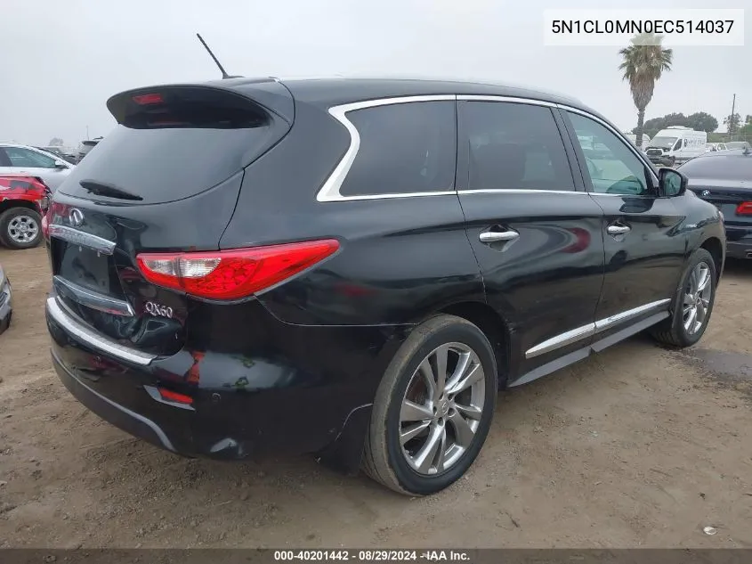 2014 Infiniti Qx60 Hybrid VIN: 5N1CL0MN0EC514037 Lot: 40201442