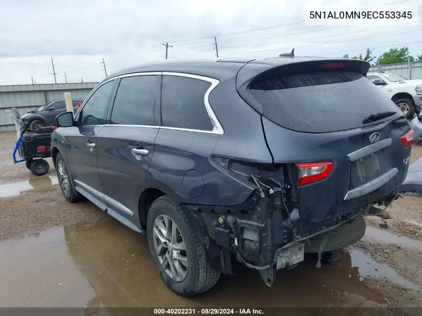 2014 Infiniti Qx60 VIN: 5N1AL0MN9EC553345 Lot: 40202231