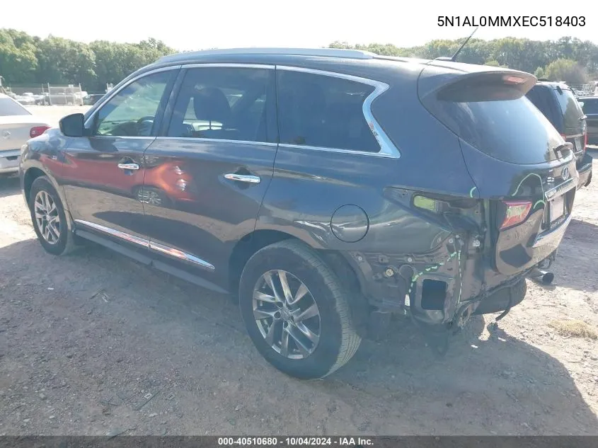 2014 Infiniti Qx60 VIN: 5N1AL0MMXEC518403 Lot: 40510680