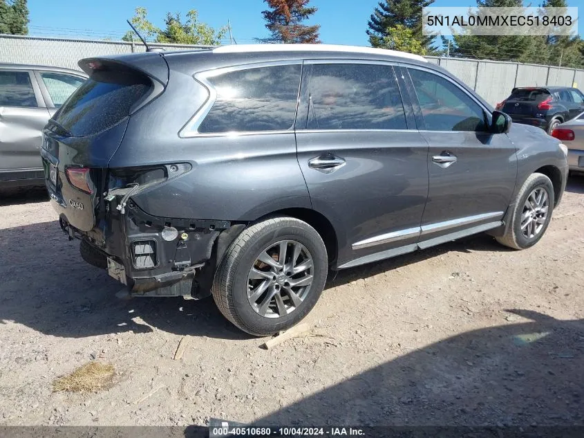 2014 Infiniti Qx60 VIN: 5N1AL0MMXEC518403 Lot: 40510680