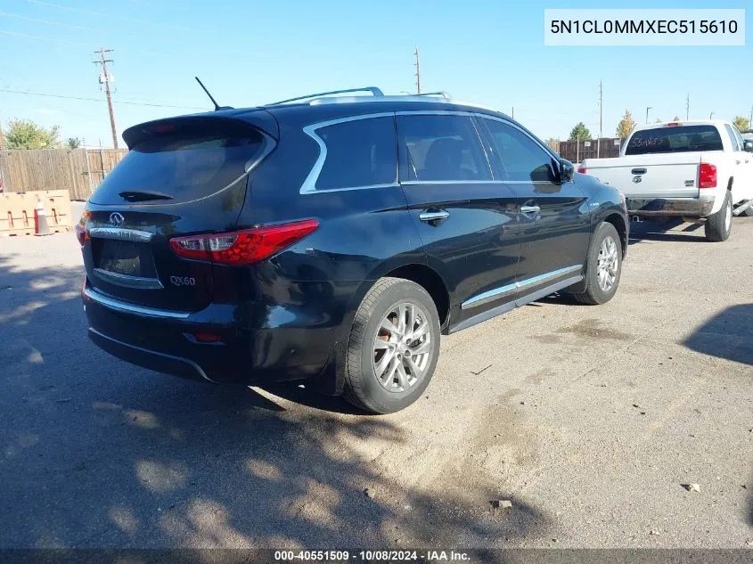 2014 Infiniti Qx60 Hybrid VIN: 5N1CL0MMXEC515610 Lot: 40551509