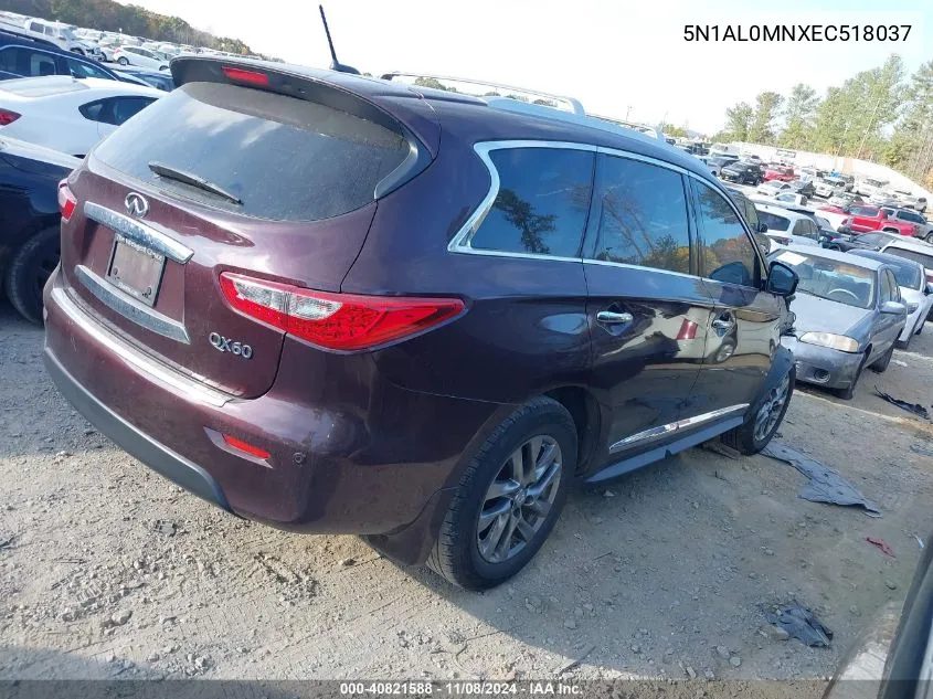 2014 Infiniti Qx60 VIN: 5N1AL0MNXEC518037 Lot: 40821588