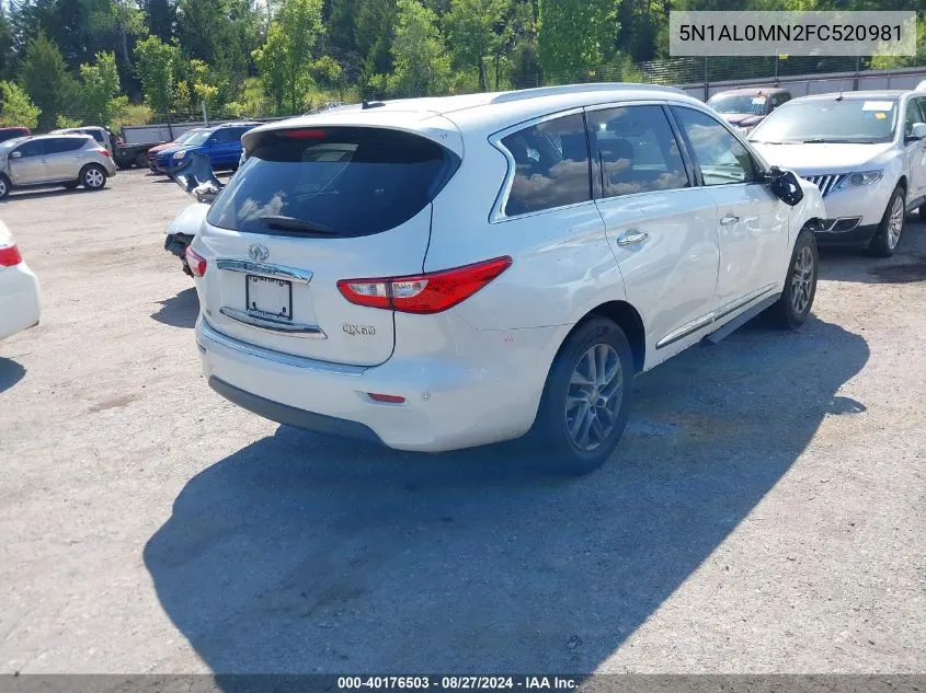 2015 Infiniti Qx60 VIN: 5N1AL0MN2FC520981 Lot: 40176503