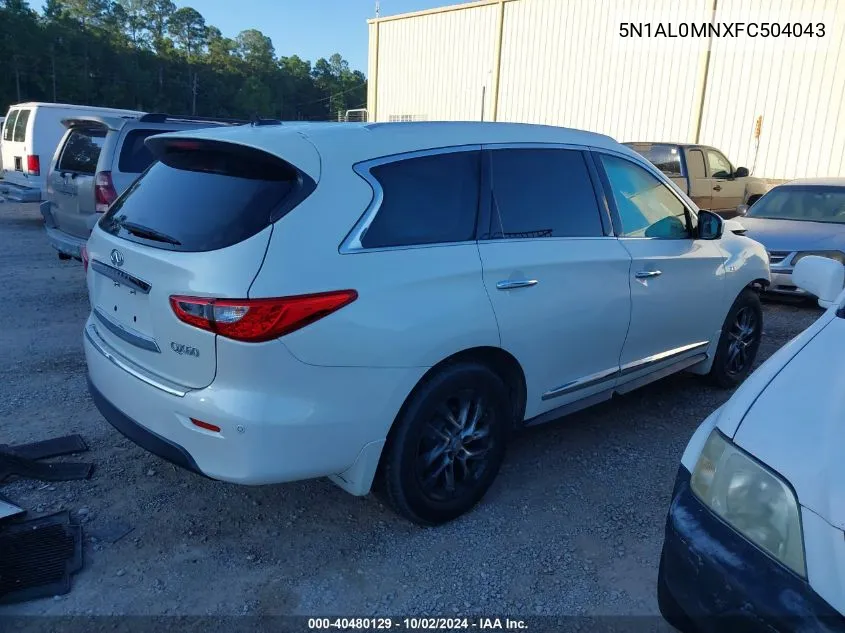 2015 Infiniti Qx60 VIN: 5N1AL0MNXFC504043 Lot: 40480129