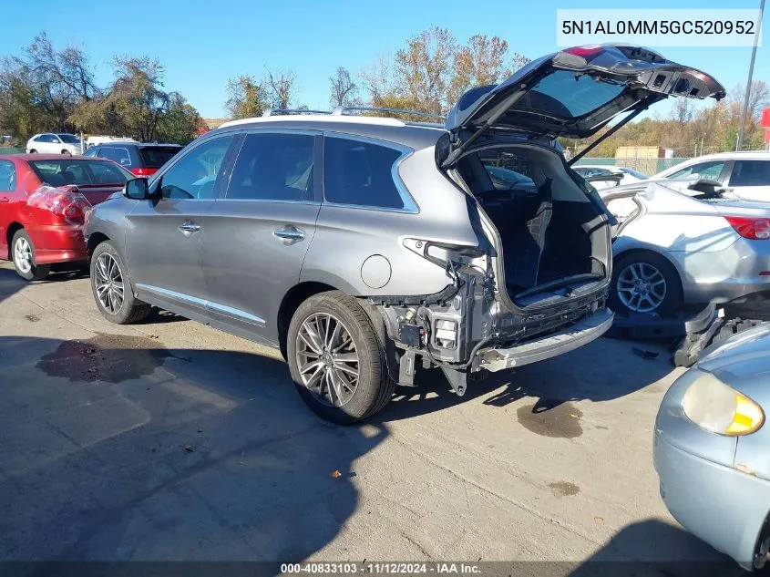 2016 Infiniti Qx60 VIN: 5N1AL0MM5GC520952 Lot: 40833103