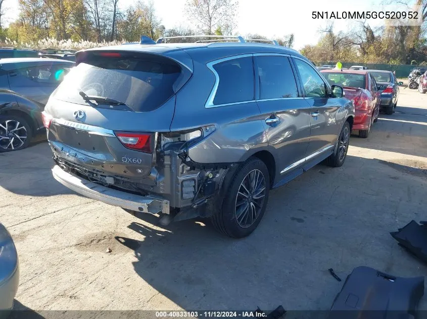 2016 Infiniti Qx60 VIN: 5N1AL0MM5GC520952 Lot: 40833103