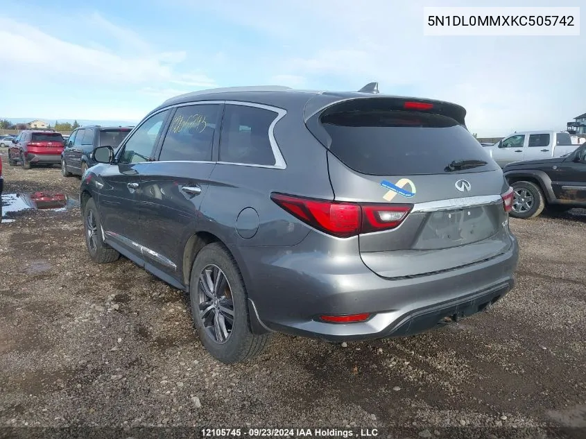 2019 Infiniti Qx60 VIN: 5N1DL0MMXKC505742 Lot: 12105745