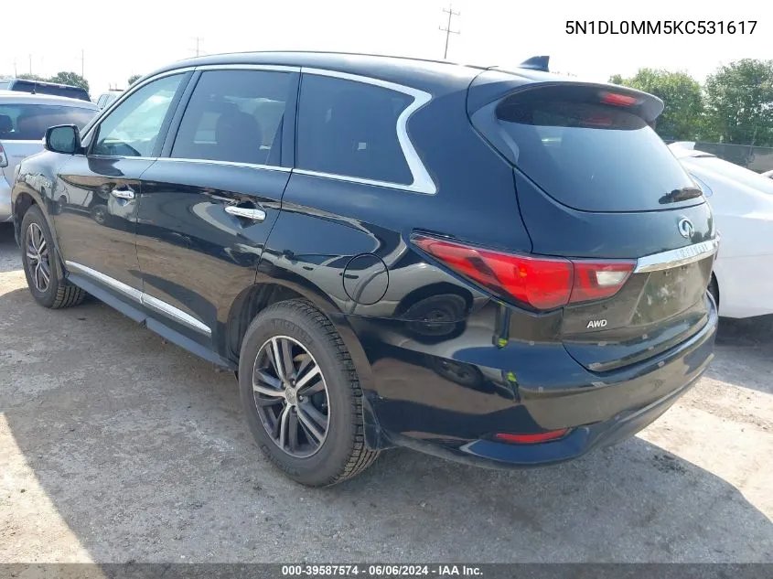 2019 Infiniti Qx60 Pure VIN: 5N1DL0MM5KC531617 Lot: 39587574