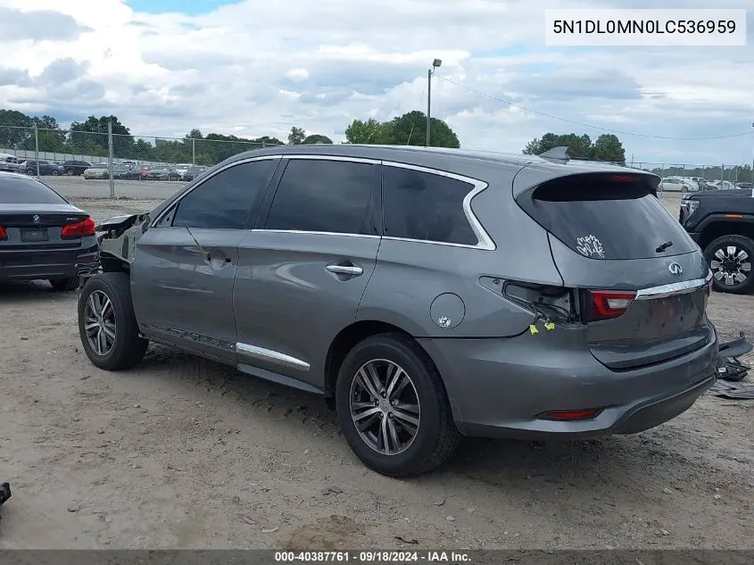 2020 Infiniti Qx60 Pure VIN: 5N1DL0MN0LC536959 Lot: 40387761