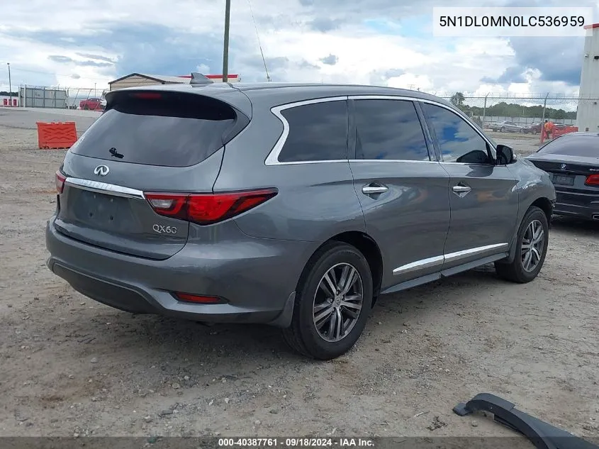 2020 Infiniti Qx60 Pure VIN: 5N1DL0MN0LC536959 Lot: 40387761