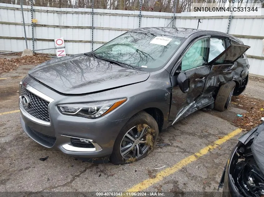 2020 Infiniti Qx60 Pure VIN: 5N1DL0MN4LC531344 Lot: 40763343