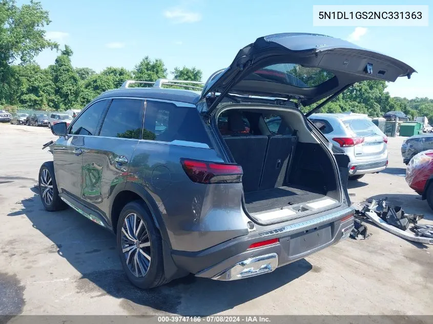 2022 Infiniti Qx60 Sensory Awd VIN: 5N1DL1GS2NC331363 Lot: 39747186