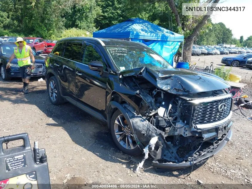 2022 Infiniti Qx60 Luxe Awd VIN: 5N1DL1FS3NC344317 Lot: 40034486