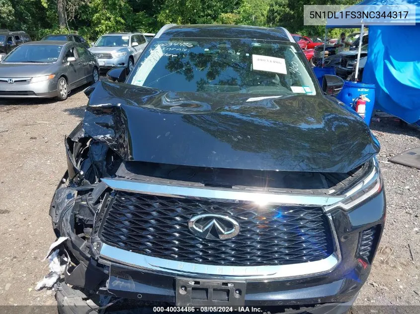 2022 Infiniti Qx60 Luxe Awd VIN: 5N1DL1FS3NC344317 Lot: 40034486