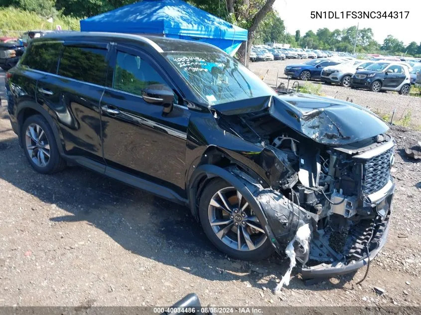 2022 Infiniti Qx60 Luxe Awd VIN: 5N1DL1FS3NC344317 Lot: 40034486