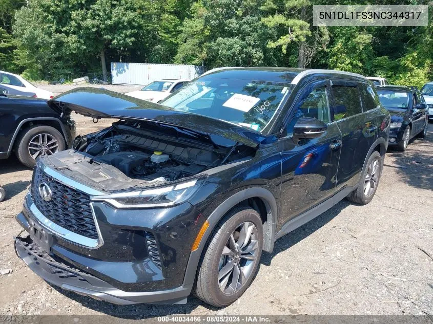 2022 Infiniti Qx60 Luxe Awd VIN: 5N1DL1FS3NC344317 Lot: 40034486