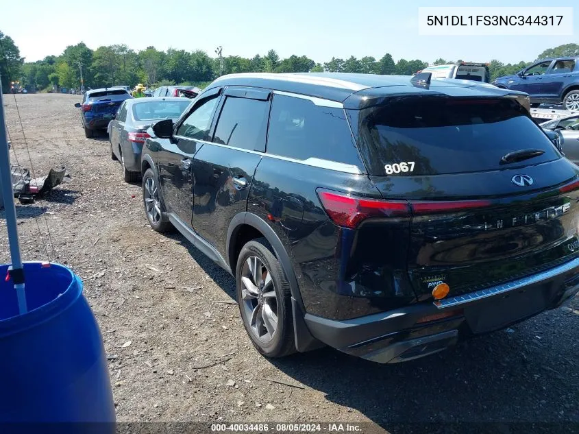 2022 Infiniti Qx60 Luxe Awd VIN: 5N1DL1FS3NC344317 Lot: 40034486