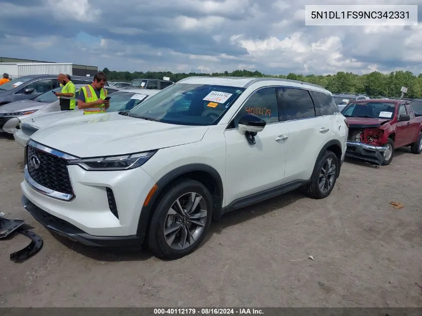 2022 Infiniti Qx60 Luxe Awd VIN: 5N1DL1FS9NC342331 Lot: 40112179