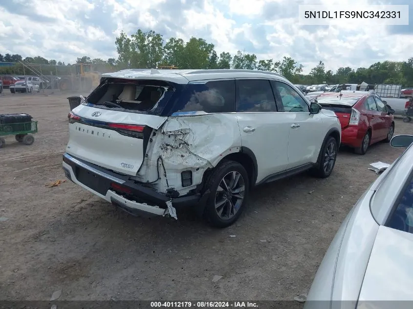 2022 Infiniti Qx60 Luxe Awd VIN: 5N1DL1FS9NC342331 Lot: 40112179