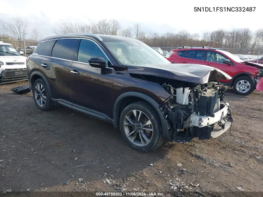 2022 Infiniti Qx60 Luxe Awd VIN: 5N1DL1FS1NC332487 Lot: 40759303