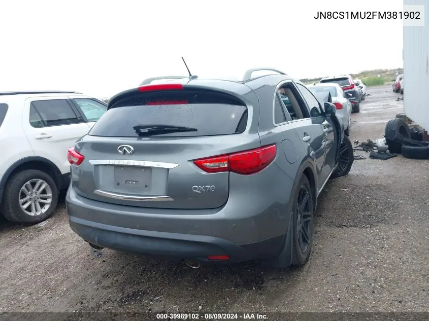 2015 Infiniti Qx70 VIN: JN8CS1MU2FM381902 Lot: 39989102