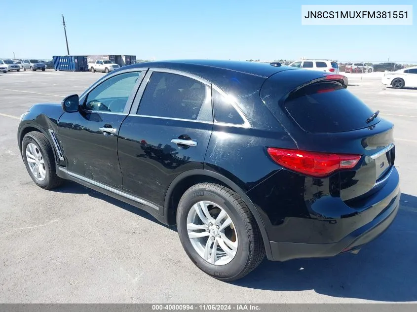 2015 Infiniti Qx70 VIN: JN8CS1MUXFM381551 Lot: 40800994