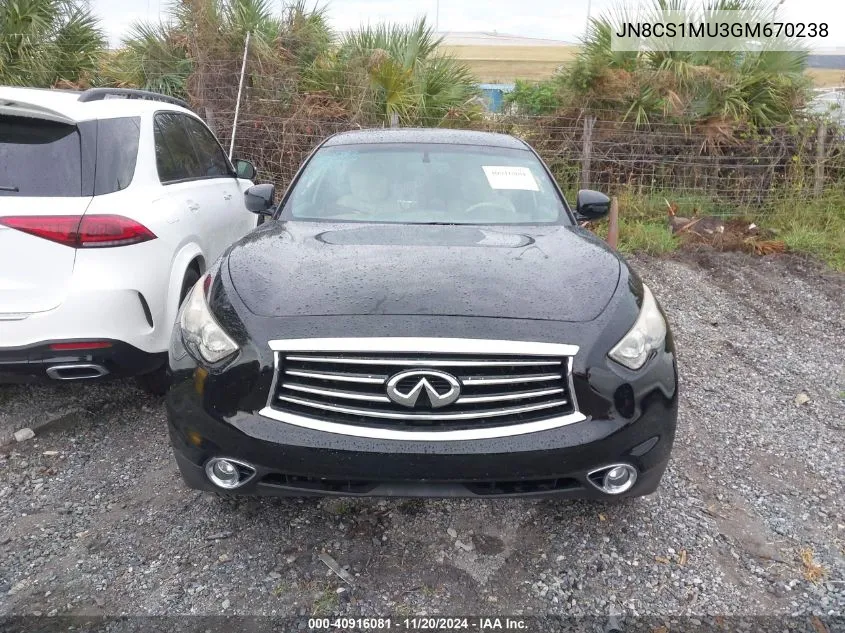 2016 Infiniti Qx70 VIN: JN8CS1MU3GM670238 Lot: 40916081