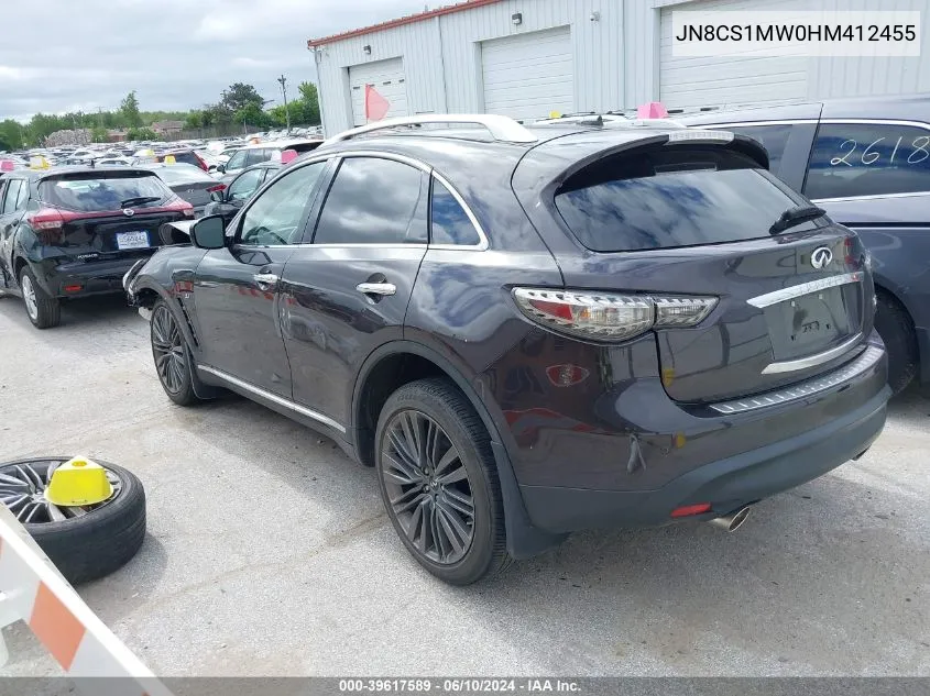 2017 Infiniti Qx70 VIN: JN8CS1MW0HM412455 Lot: 39617589