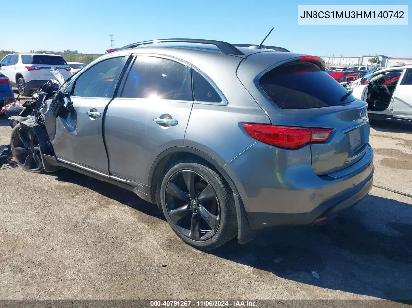 2017 Infiniti Qx70 VIN: JN8CS1MU3HM140742 Lot: 40791267