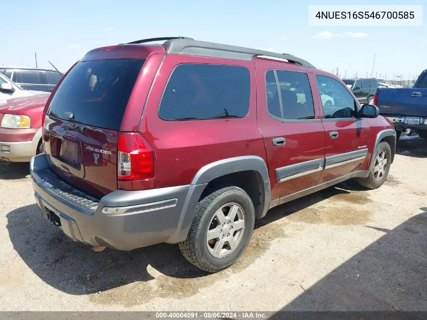 2004 Isuzu Ascender S VIN: 4NUES16S546700585 Lot: 40004091