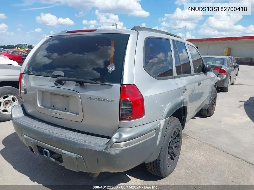 2008 Isuzu Ascender S VIN: 4NUDS13S182700418 Lot: 40122260