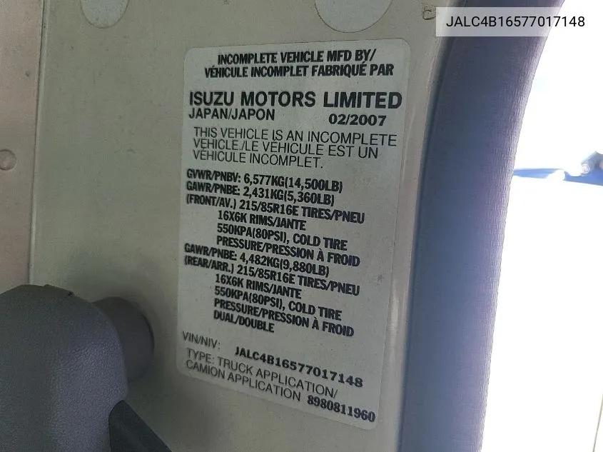 JALC4B16577017148 2007 Isuzu W4S042 Npr Hd Dsl Reg