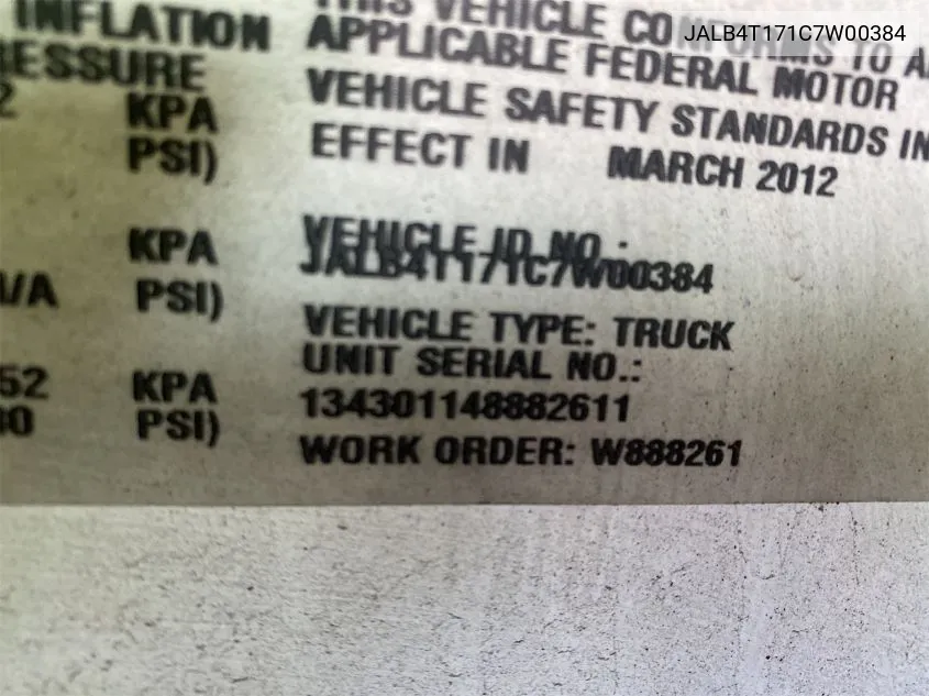 2012 Isuzu Npr VIN: JALB4T171C7W00384 Lot: 40827840