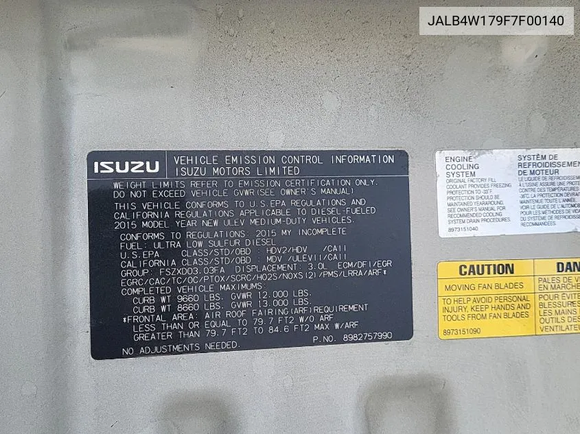 JALB4W179F7F00140 2015 Isuzu Npr Dsl Reg At