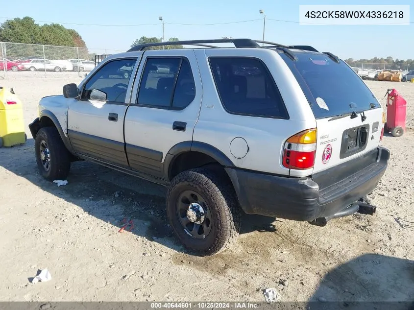 1999 Isuzu Rodeo Ls/Lse/S 3.2L VIN: 4S2CK58W0X4336218 Lot: 40644601