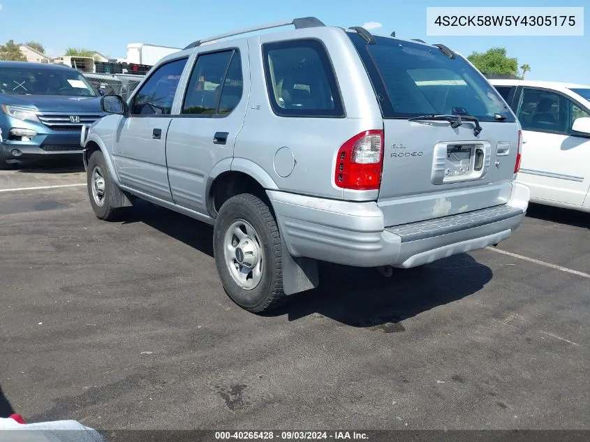 2000 Isuzu Rodeo Ls/Lse/S 3.2L VIN: 4S2CK58W5Y4305175 Lot: 40265428